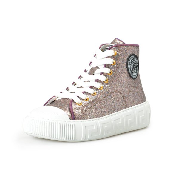 Versace Women's Multi-Color Glitter Leather High Top Fashion Sneakers Shoes